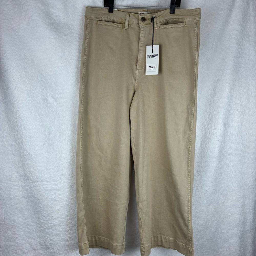 OAT New York High Waist Wide Leg Pants NWT Khaki Beige Size 12/31 - Picture 2 of 7